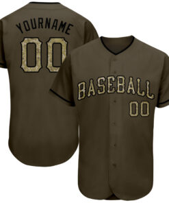 Custom Olive Camo-Black Authentic Salute To Service Baseball Jersey Suit for daily life, Fabric: 95% polyester and 5% spandex, Regular fit, Stitch Color: automatically matched based on patterns